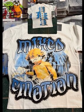 White 'Mixed Emotion' Short Sleeve Graphic Tee